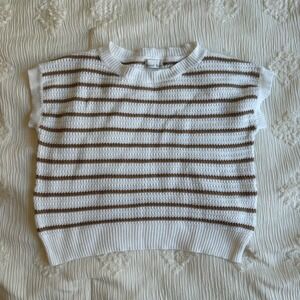 Striped Knit Sweater Vest‎ White Brown Grandpa Core Preppy Sleeveless M